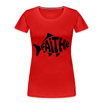 Gott Fisch - Christliches Logo - Frauen Premium Bio T-Shirt - Rot - Vorne - Mia (176cm)
