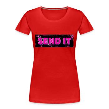 SEND IT Boxlogo - Frauen Premium Bio T-Shirt - Rot - Vorne - Mia (176cm)