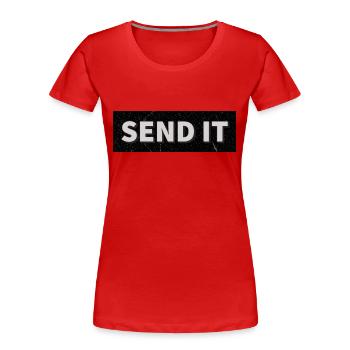 SEND IT Boxlogo - Frauen Premium Bio T-Shirt - Rot - Vorne - Mia (176cm)