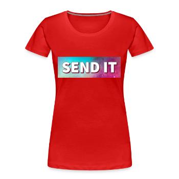 SEND IT Boxlogo - Frauen Premium Bio T-Shirt - Rot - Vorne - Mia (176cm)