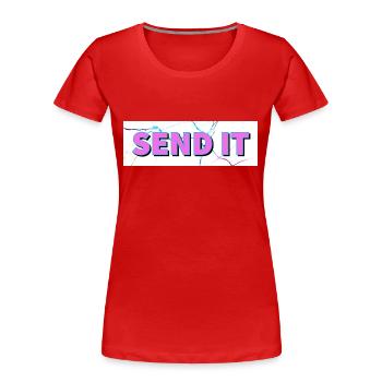 SEND IT Boxlogo - Frauen Premium Bio T-Shirt - Rot - Vorne - Mia (176cm)