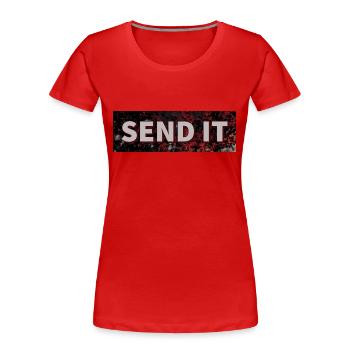 SEND IT Boxlogo - Frauen Premium Bio T-Shirt - Rot - Vorne - Mia (176cm)