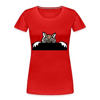 Eule versteckt sich hinter Mauer Zaun Wand Schild - Frauen Premium Bio T-Shirt - Rot - Vorne - Mia (176cm)