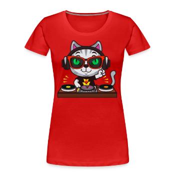 Katze Brille Turntable DJ Disco Club Nachtleben - Frauen Premium Bio T-Shirt - Rot - Vorne - Mia (176cm)