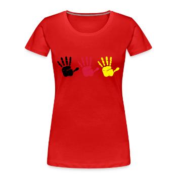 Handabdruck Trio - Frauen Premium Bio T-Shirt - Rot - Vorne - Mia (176cm)