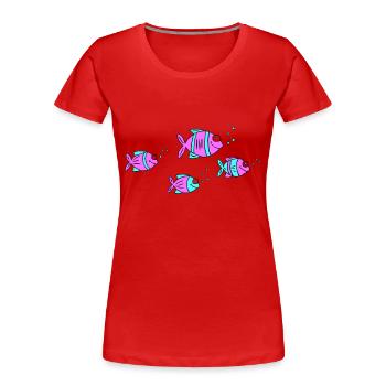 Fish Cichlid Water Sea Graffiti Drawing - Women's Premium Organic T-Shirt - red - Front - Mia (176cm)