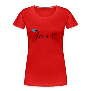 Jona Nom Prénom Calligraphie Coeur - T-shirt bio Premium Femme - rouge - Devant - Mia (176cm)