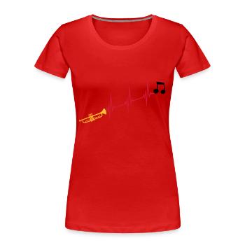 Musiknote Herzschlag Trompete - Frauen Premium Bio T-Shirt - Rot - Vorne - Mia (176cm)