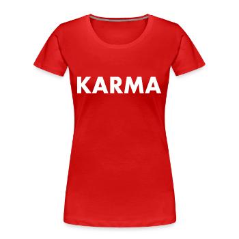Karma - Frauen Premium Bio T-Shirt - Rot - Vorne - Mia (176cm)