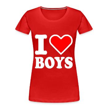 I love boys - Frauen Premium Bio T-Shirt - Rot - Vorne - Mia (176cm)