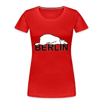 Berlin - La paresseuse Paule Allemagne Berlin Bear - T-shirt bio Premium Femme - rouge - Devant - Mia (176cm)