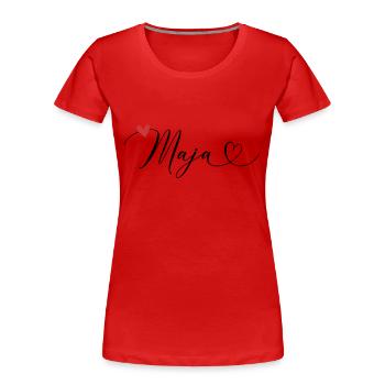 Maja Nom Prénom Calligraphie Coeur - T-shirt bio Premium Femme - rouge - Devant - Mia (176cm)