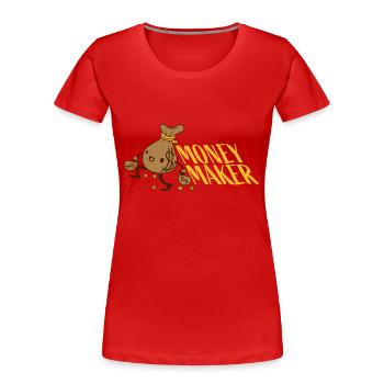 Money Maker sac d’argent heureux - T-shirt bio Premium Femme - rouge - Devant - Mia (176cm)