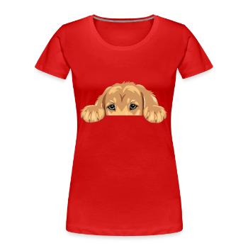 Funny peeping golden retriever puppy - Women's Premium Organic T-Shirt - red - Front - Mia (176cm)