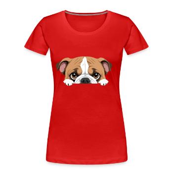 Bouledogue anglais Coup d’œil mignon Adorable Drôle Animal - T-shirt bio Premium Femme - rouge - Devant - Mia (176cm)