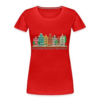 Blick auf Amsterdam, typisch holländische Häuser, Holland - Frauen Premium Bio T-Shirt - Rot - Vorne - Mia (176cm)