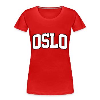 Logo Oslo : Design collégial au style nordique - T-shirt bio Premium Femme - rouge - Devant - Mia (176cm)