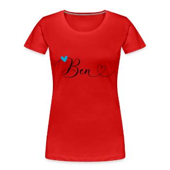 Ben Nom Prénom Calligraphie Coeur - T-shirt bio Premium Femme - rouge - Devant - Mia (176cm)