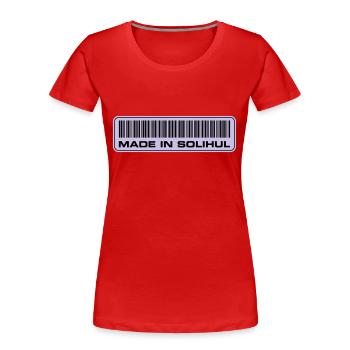 made-in-solihul-defender - Women's Premium Organic T-Shirt - red - Front - Mia (176cm)