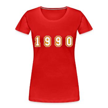 Numéro de l’année 1990 - T-shirt bio Premium Femme - rouge - Devant - Mia (176cm)