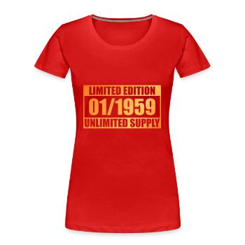 Édition Limitée 65ème Anniversaire - ꝏ Fourniture 01/1959 - T-shirt bio Premium Femme - rouge - Devant - Mia (176cm)