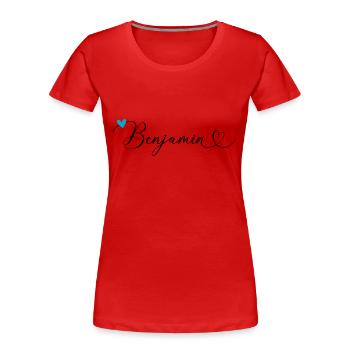 Benjamin Nom Prénom Calligraphie coeur - T-shirt bio Premium Femme - rouge - Devant - Mia (176cm)