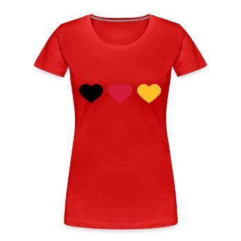 3 Herzen Deutschland Flagge Farben Liebe Deutsch - Frauen Premium Bio T-Shirt - Rot - Vorne - Mia (176cm)