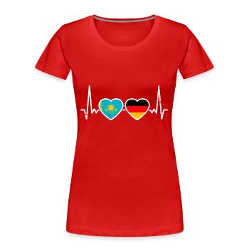 Kasachstan Deutschland Herzschlag Flagge - Frauen Premium Bio T-Shirt - Rot - Vorne - Mia (176cm)