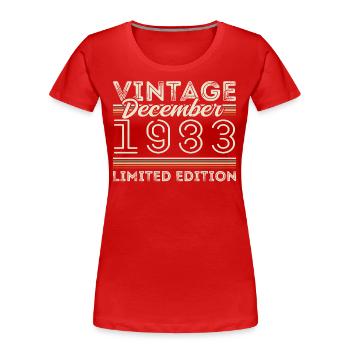 Vintage Décembre 1983 - 42e Anniversaire Décember - T-shirt bio Premium Femme - rouge - Devant - Mia (176cm)