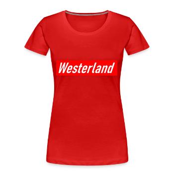 Westerland - Slogan - Deutschland - Germany - Sylt - Frauen Premium Bio T-Shirt - Rot - Vorne - Mia (176cm)