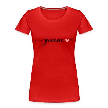 Yvonne Nom Prénom Calligraphie Script - T-shirt bio Premium Femme - rouge - Devant - Mia (176cm)