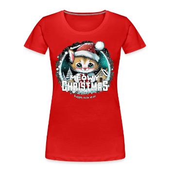 Chat de Noël - Miaouss, Noël - T-shirt bio Premium Femme - rouge - Devant - Mia (176cm)