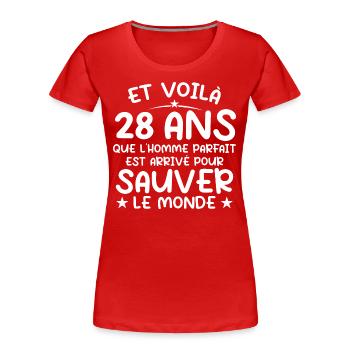 28 ans Cadeau 28 ans Original Cadeau Homme 28 ans - T-shirt bio Premium Femme - rouge - Devant - Mia (176cm)