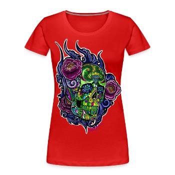 Schädel/abstraktBlüten - Frauen Premium Bio T-Shirt - Rot - Vorne - Mia (176cm)