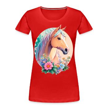 Pastell Farben Pony Pferd Kunst mit Blumen - Frauen Premium Bio T-Shirt - Rot - Vorne - Mia (176cm)