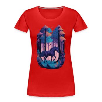 Magic horse in gloomy magical forest - Women's Premium Organic T-Shirt - red - Front - Mia (176cm)