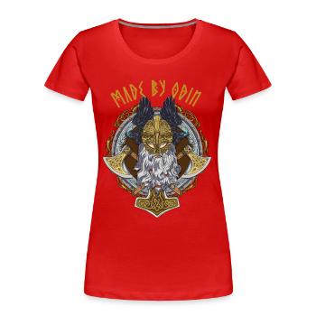 Drôle de dicton viking avec des runes Fait par Odin - T-shirt bio Premium Femme - rouge - Devant - Mia (176cm)