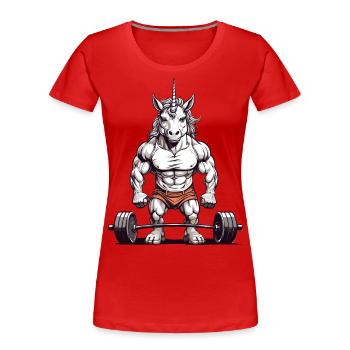 Einhorn Bodybuilder Fitness und Sport Design - Frauen Premium Bio T-Shirt - Rot - Vorne - Mia (176cm)