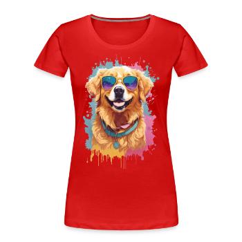 Golden Retriever Farbsplash Sonnenbrille Coolness - Frauen Premium Bio T-Shirt - Rot - Vorne - Mia (176cm)