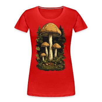 Champignons forestiers Gobelin & Vintage Mushroom Design - T-shirt bio Premium Femme - rouge - Devant - Mia (176cm)