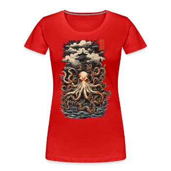 Ukiyo-e Oktopus Japanischer Kraken Kunst Design - Frauen Premium Bio T-Shirt - Rot - Vorne - Mia (176cm)