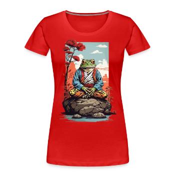 Grenouille méditative Japon Yoga Art Style rétro - T-shirt bio Premium Femme - rouge - Devant - Mia (176cm)