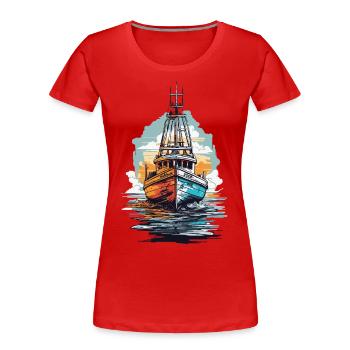 Bateau de pêche Esthétique Pêche et bateau de pêche - T-shirt bio Premium Femme - rouge - Devant - Mia (176cm)