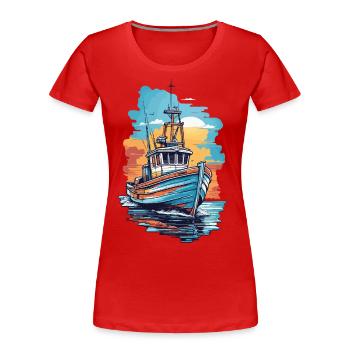 Pêche Bateau de pêche Bateau sur la haute mer Pêcheur - T-shirt bio Premium Femme - rouge - Devant - Mia (176cm)
