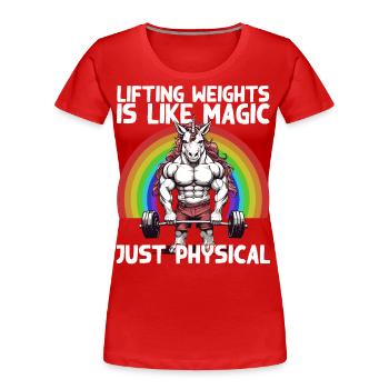 Bodybuilder Einhorn Workout Magie Spruch - Frauen Premium Bio T-Shirt - Rot - Vorne - Mia (176cm)