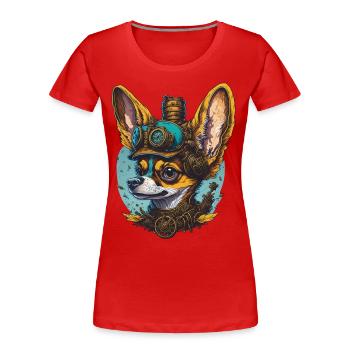 Steampunk Chihuahua Mechanical Dog Dog Art - Women's Premium Organic T-Shirt - red - Front - Mia (176cm)