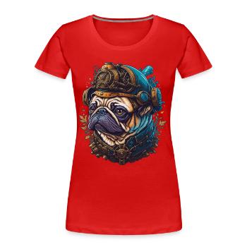 Steampunk Pug Dog Vaporwave Dog Lover - Women's Premium Organic T-Shirt - red - Front - Mia (176cm)