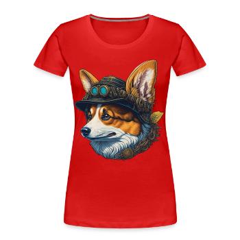Viktorianischer Steampunk Corgi Hund Design - Frauen Premium Bio T-Shirt - Rot - Vorne - Mia (176cm)