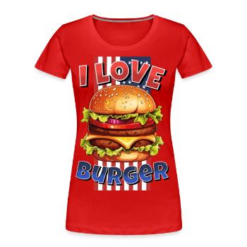 I Love Burger Hamburger Cheeseburger Fast Food USA - Frauen Premium Bio T-Shirt - Rot - Vorne - Mia (176cm)