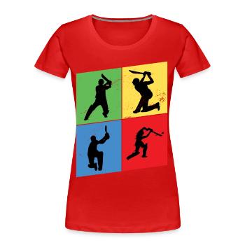 Cricket Cricketer Batsman Sport Vintage - Women's Premium Organic T-Shirt - red - Front - Mia (176cm)